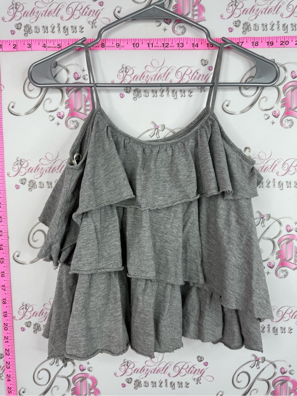 Target apparel tank top y2k tiered Gray Ruffle Tiered Spaghetti Strap Tank Top